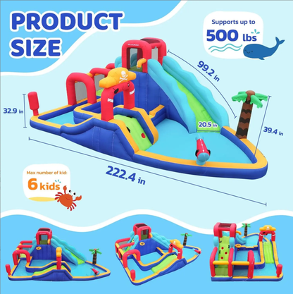 Inflatable Water Slide Bounce House with Splash Pool — Large Backyard Water Park for Kids