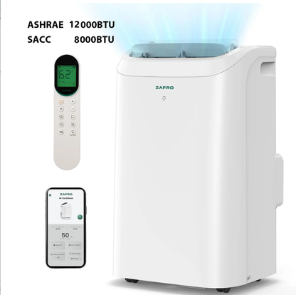 ZAFRO Portable Air Conditioner — 10K–14K BTU, WiFi, Ultra-Quiet 44dB, No Drainage, R32 Eco-Friendly