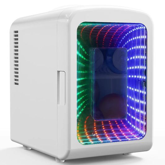 4L Compact Mini Refrigerator Featuring Gaming Light | 6-Capacity Portable Cooler for Bedroom, Car, Office & Dorm, Stores Cosmetics, Drinks & Food. Important Notice: Inner temperature is affected by surrounding ambient temperature.
