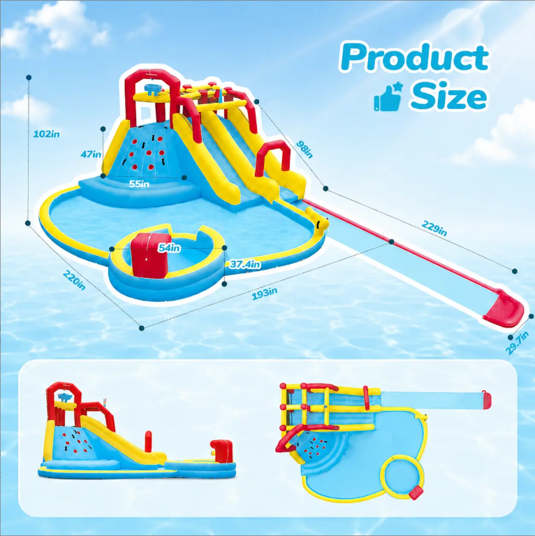Inflatable Water Slide Bounce House with Splash Pool — Large Backyard Water Park for Kids