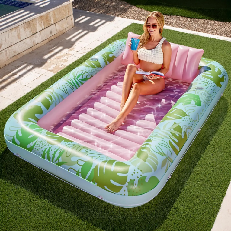 Sloosh L & XL Inflatable Tanning Pool Float with Cup Holder and Pillow, Extra Large Adult Water Lounge in 70×46 Inch / 85×57 Inch, 4-in-1 Blow Up Raft, Multi-use as Sunbathing Bed, Kids Ball Pit, Inflatable Sofa, Perfect Summer Pool Party Present