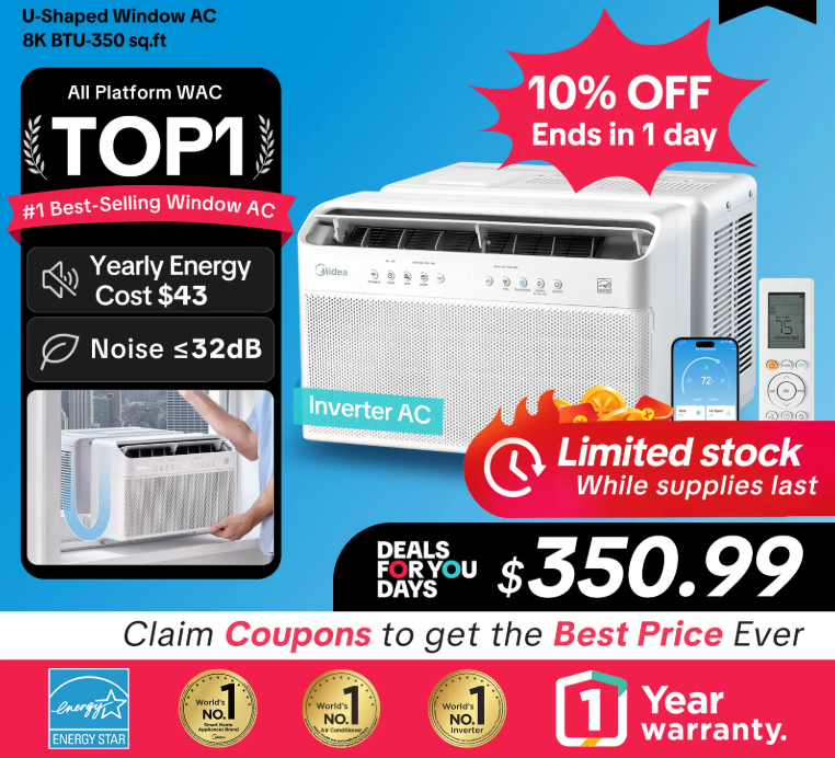 U-Shaped Smart Inverter Window Air Conditioner (2026) — 6K–12K BTU, Ultra Quiet, Works with Alexa & Google