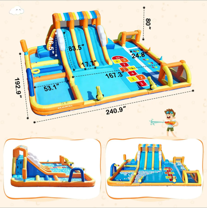 Inflatable Water Slide Bounce House with Splash Pool — Large Backyard Water Park for Kids