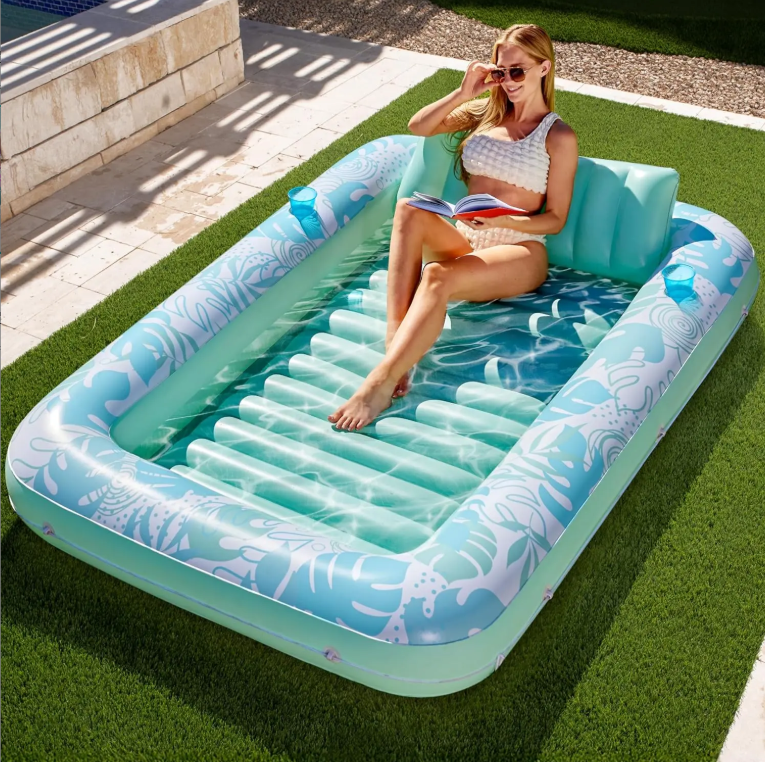 Sloosh L & XL Inflatable Tanning Pool Float with Cup Holder and Pillow, Extra Large Adult Water Lounge in 70×46 Inch / 85×57 Inch, 4-in-1 Blow Up Raft, Multi-use as Sunbathing Bed, Kids Ball Pit, Inflatable Sofa, Perfect Summer Pool Party Present