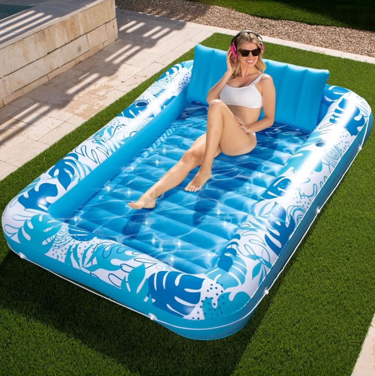 Sloosh L & XL Inflatable Tanning Pool Float with Cup Holder and Pillow, Extra Large Adult Water Lounge in 70×46 Inch / 85×57 Inch, 4-in-1 Blow Up Raft, Multi-use as Sunbathing Bed, Kids Ball Pit, Inflatable Sofa, Perfect Summer Pool Party Present