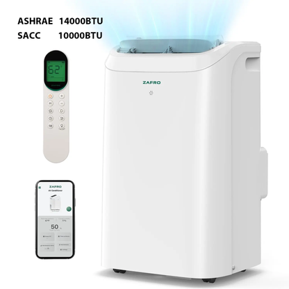ZAFRO Portable Air Conditioner — 10K–14K BTU, WiFi, Ultra-Quiet 44dB, No Drainage, R32 Eco-Friendly
