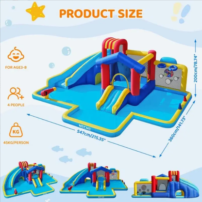 Inflatable Water Slide Bounce House with Splash Pool — Large Backyard Water Park for Kids