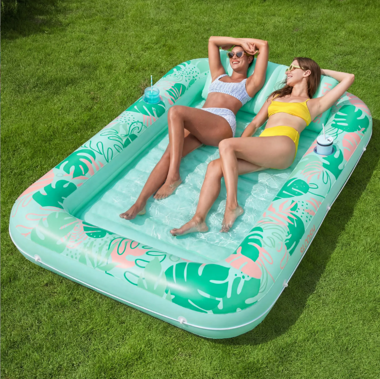 Sloosh L & XL Inflatable Tanning Pool Float with Cup Holder and Pillow, Extra Large Adult Water Lounge in 70×46 Inch / 85×57 Inch, 4-in-1 Blow Up Raft, Multi-use as Sunbathing Bed, Kids Ball Pit, Inflatable Sofa, Perfect Summer Pool Party Present