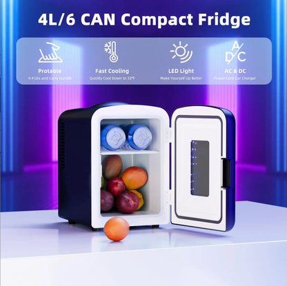 4L Compact Mini Refrigerator Featuring Gaming Light | 6-Capacity Portable Cooler for Bedroom, Car, Office & Dorm, Stores Cosmetics, Drinks & Food. Important Notice: Inner temperature is affected by surrounding ambient temperature.