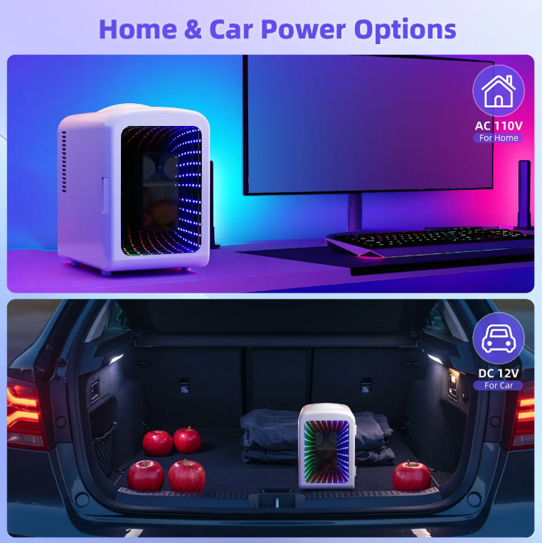4L Compact Mini Refrigerator Featuring Gaming Light | 6-Capacity Portable Cooler for Bedroom, Car, Office & Dorm, Stores Cosmetics, Drinks & Food. Important Notice: Inner temperature is affected by surrounding ambient temperature.