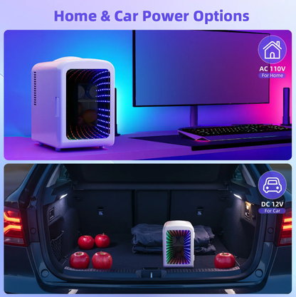 4L Compact Mini Refrigerator Featuring Gaming Light | 6-Capacity Portable Cooler for Bedroom, Car, Office & Dorm, Stores Cosmetics, Drinks & Food. Important Notice: Inner temperature is affected by surrounding ambient temperature.