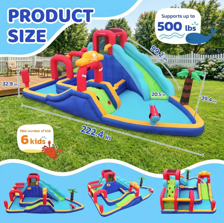 Inflatable Water Slide Bounce House with Splash Pool — Large Backyard Water Park for Kids