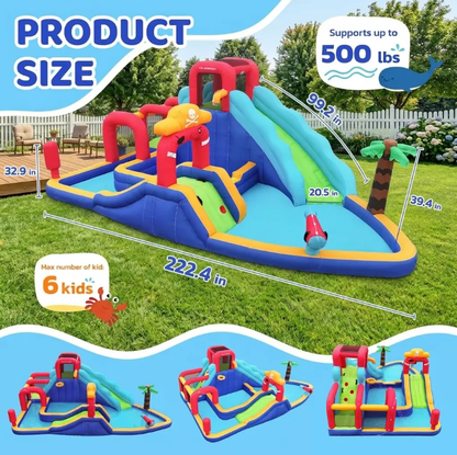 Inflatable Water Slide Bounce House with Splash Pool — Large Backyard Water Park for Kids