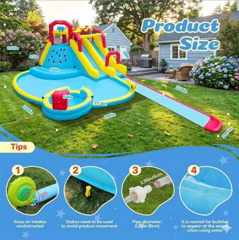 Inflatable Water Slide Bounce House with Splash Pool — Large Backyard Water Park for Kids