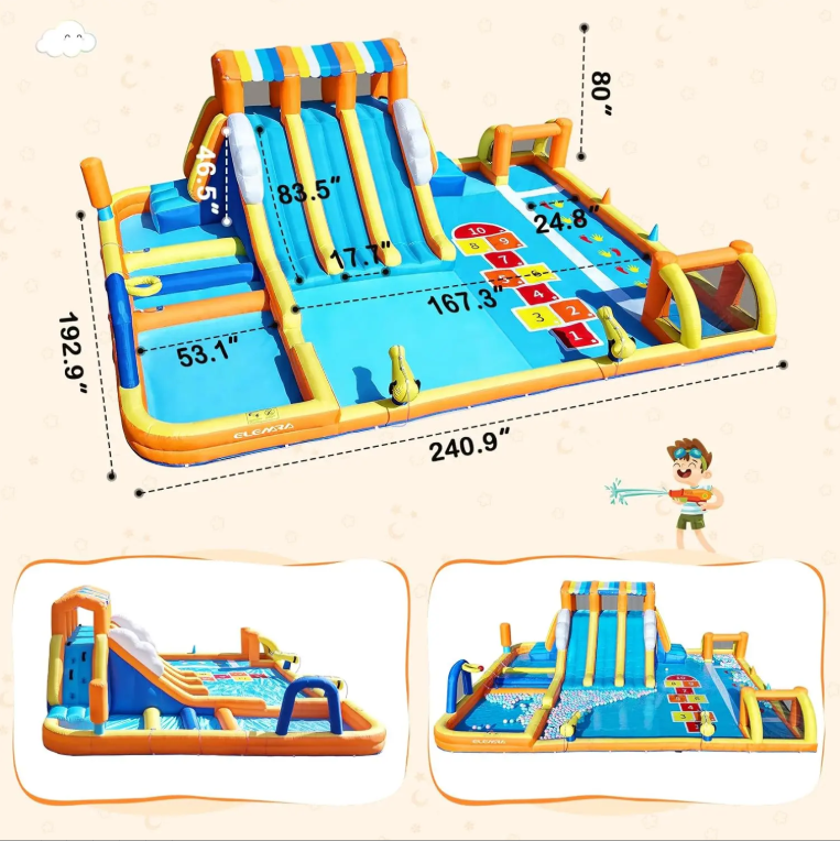 Inflatable Water Slide Bounce House with Splash Pool — Large Backyard Water Park for Kids