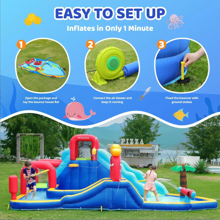 Inflatable Water Slide Bounce House with Splash Pool — Large Backyard Water Park for Kids