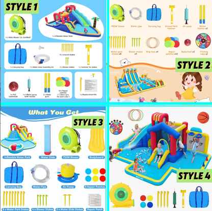 Inflatable Water Slide Bounce House with Splash Pool — Large Backyard Water Park for Kids